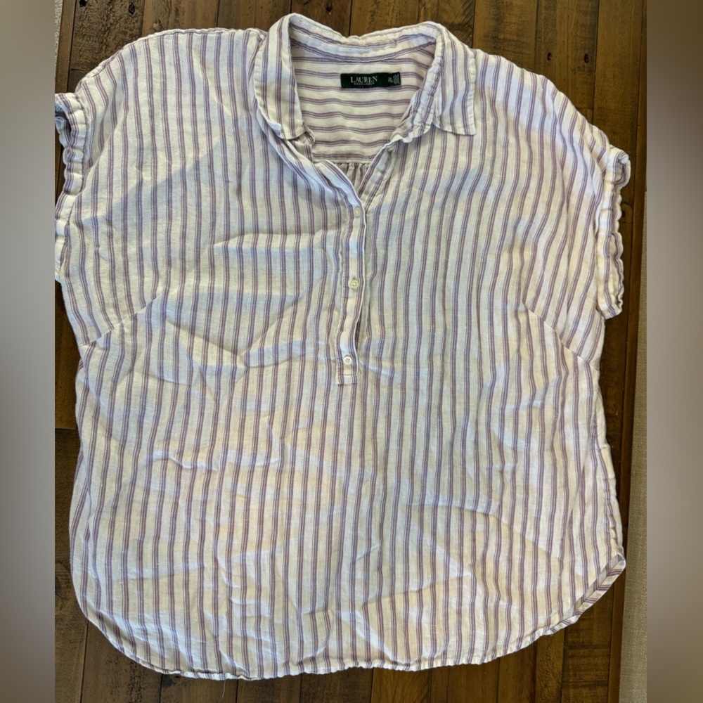 Ralph Lauren Women's Striped Blouse - White and Purple